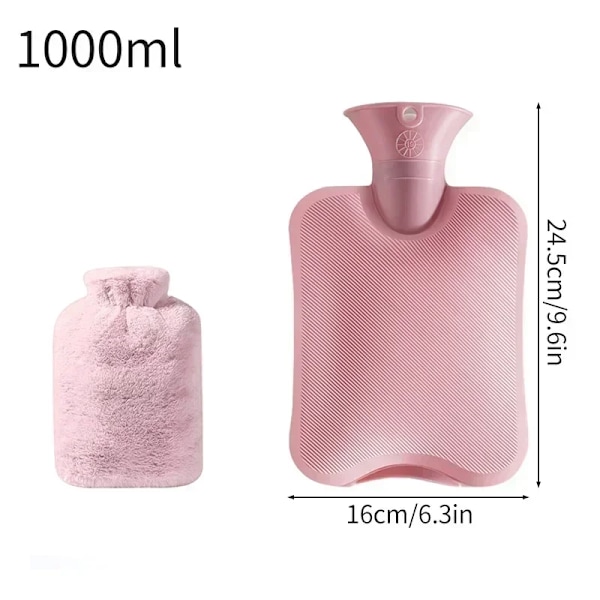 1000/2000 Ml Tjock Varm Vatten Väska Vinter Plush Söt Hand Varmare Återanvändbara Varmvatten Väska Med Täckning Värme Varmvattenflaska Är Lida 1000ml Pink S4