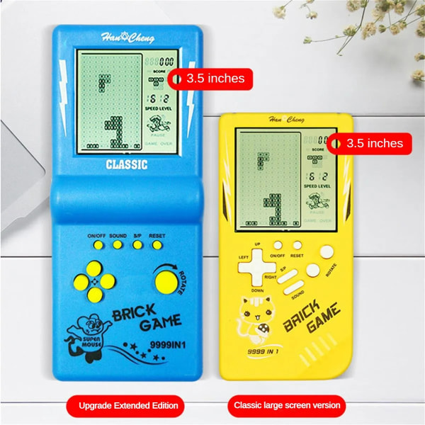 Classics Retro handhållna spelspelare för Tetris Console, stor skärm, nostalgisk fickspelsmaskin för barn, pusselleksaker 7080-pink