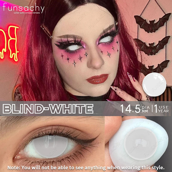 Funsachy Cosplay Blind Svart Linser Anime Vit Ögon Färg Lins Halloween Vampyr Linser Kosmetiska Färgglada Multikontaktar Röd Lins BLINDNESS-BLACK 0