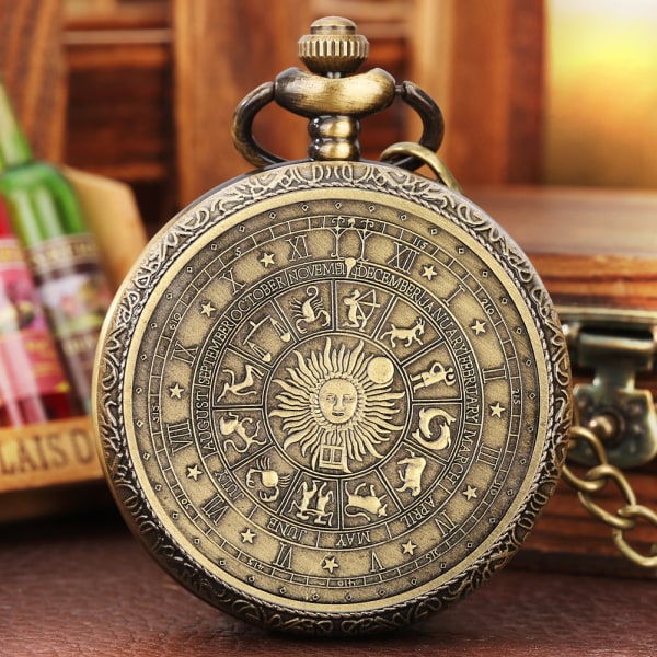 Tarot Vintage Brons Memorial Watch, Quartz Lucky Horoscope Compass Sun Halsband Watch Bronze