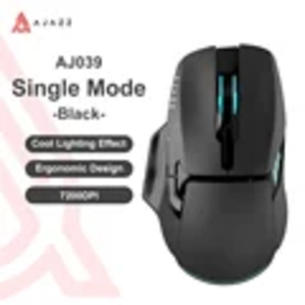 Ajazz AJ039 Trådløs Mus RGB Tri-mode Kablet Bluetooth 5.1/3.0 PAW3212 Ergonomisk Design E-sports Gaming til Bærbar Tilbehør Wired-Black