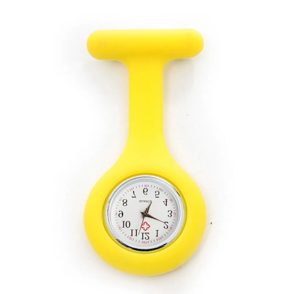 Nurse Pockets Watch Women's Round Digital Display Dial Clip Brooch Pin Hang Silicone Rubber Pocket Watches Gift Watches yellow