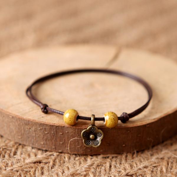 Qingge Jingdezhen Keramiikkahelmi Rannekoru Anklet Parhaan Ystävän Boheemi Retro Ensimmäinen Lehti Korut Koju Crack Glaze Light Green