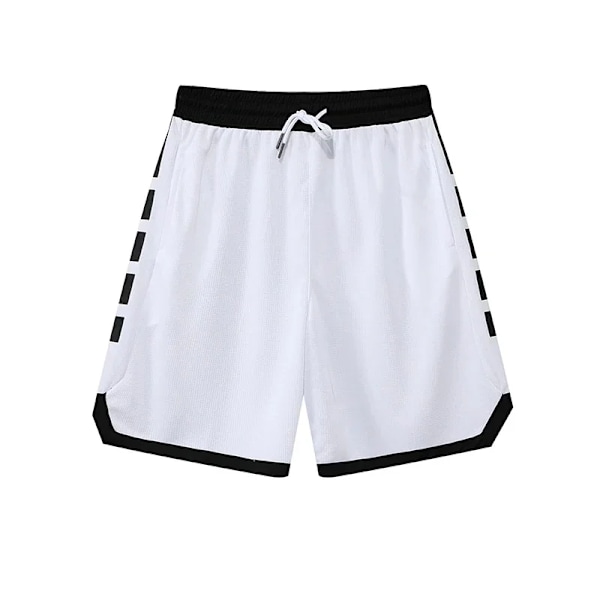 Basket Shorts Åndbar Sved Sport Løbeshorts Udendørs Sport Fitness Korte Bukser Løs Strand Shorts Med Lynlås Lomme 212 white 4XL