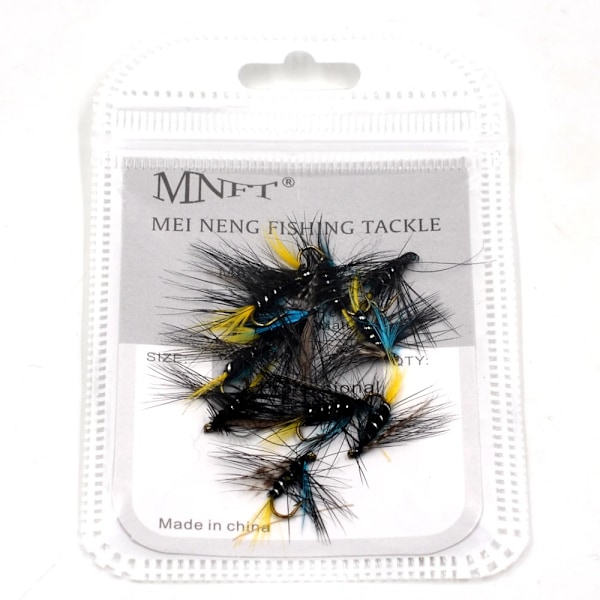 MNFT 10 stk. 12# Blå Sort Levende Nymfe Fluer Fiske Bass Fly Tør Hæk 10Pcs In Box