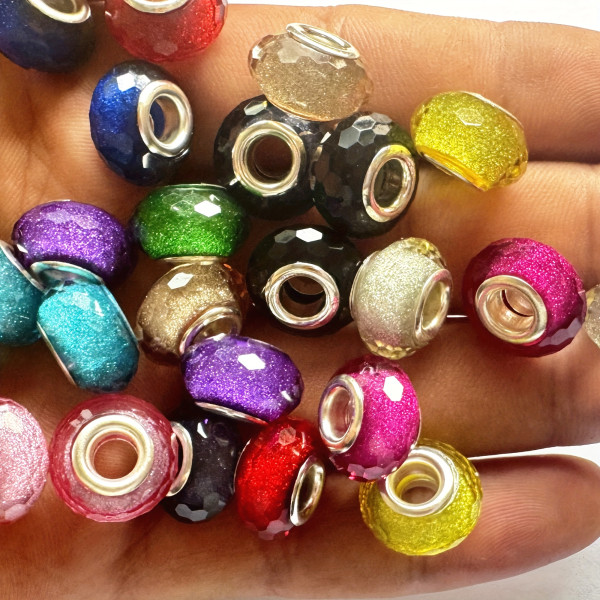 12st blandade färger facetterade hartspärlor Stora hål Pärlor Spacer Pärlor För DIY Armband Tillbehör Pärlpärlor Smycketillverkning 12pcs