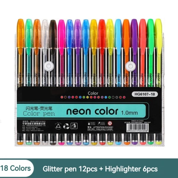 12-60st metalliska glitterfärger gelpennor 100 färgade påfyllningar Stav Brevpapper Highlighter Skola målarfärg Ritning Konstmarkörer 18 Colors Pen