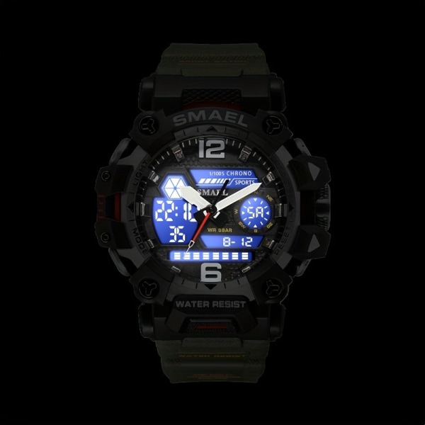 SMAEL Toppmärke Herrklockor Dual Display Quartz Watch för män Vattentät Sport Militär Armbandsur Led Digital klocka Black Grey