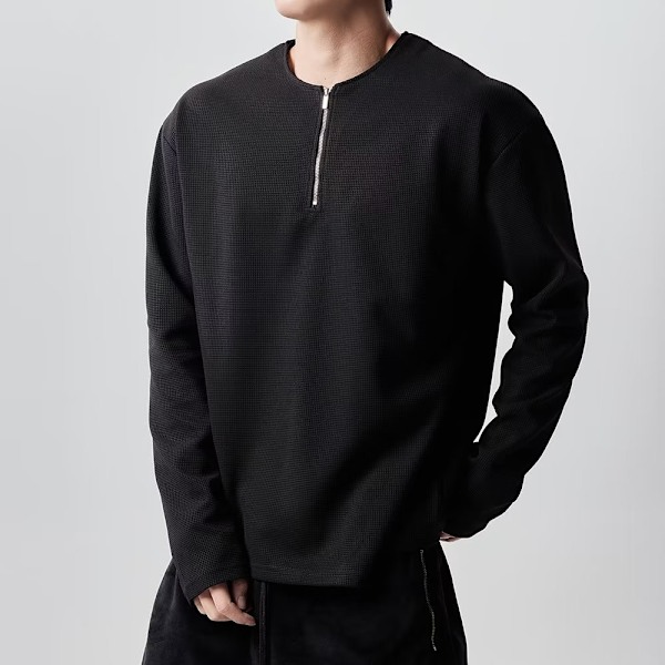 Halv Lynlås Hvid Langærmet Mænds Skjorte Forår Og Efterår Idel Stil Casual Sweatshirt Par Mode Mærke T-Shirt Efterår Og Vinter Black XL