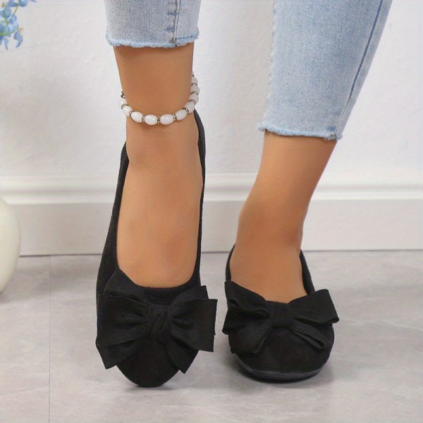 Bowknot balettkläder för kvinnor, enfärgad mjuk sula Slip-on-skor, casual och mångsidiga platta skor Black CN38(EU38)