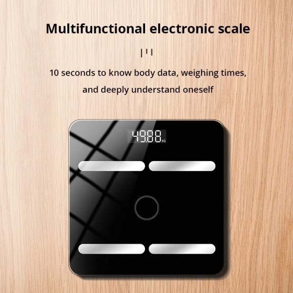 1st svart/vit Bluetooth smart kroppsfettvåg Laddning Elektronisk våg kroppsvåg Vuxen fettvåg Vägning BMI-analysator White Battery