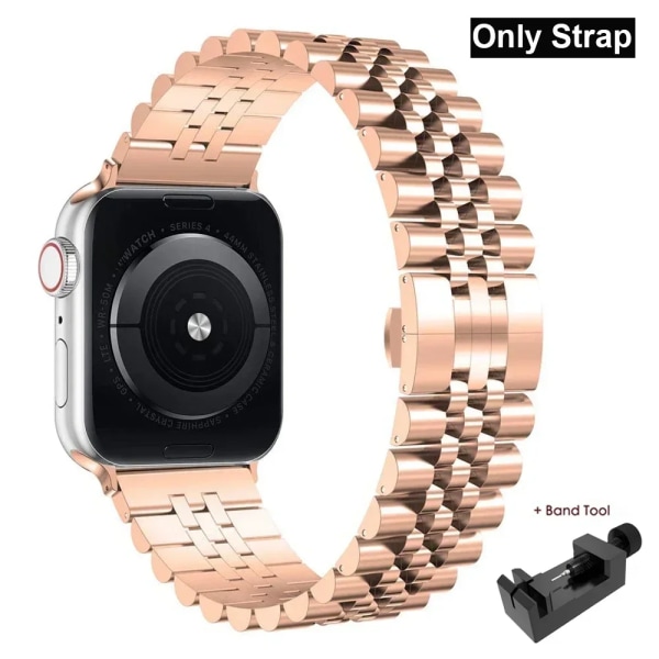 Case för Apple Watch i rostfritt stål för Apple Watch 38 mm 42 mm 40 mm 44 mm 41 mm 45 mm metallband för iWatch Series9 8 7 6 SE 5 4 3 2 1 Correa Rose gold only Strap 40mm-Series 6 5 4 SE