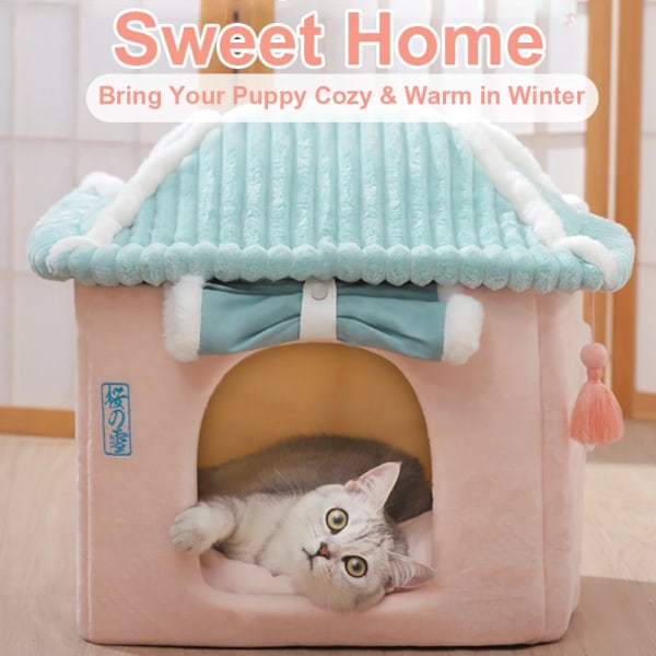 Flera stil söta helt slutna hus för katter Värme vinter husdjur hus Super mjuk sovsäng för valp katt hus Pink 38x33x41cm