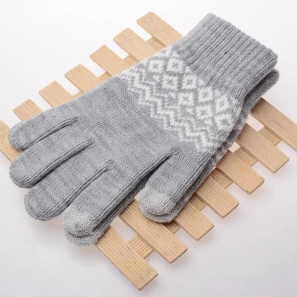 Uldstrikkede Vinterhandsker Kvinder Mænd TouchScreen Varme Stræk Vanter Imitation Uld Fuld Finger Guantes Crochet Luvas Fortykkelse Grey One Size