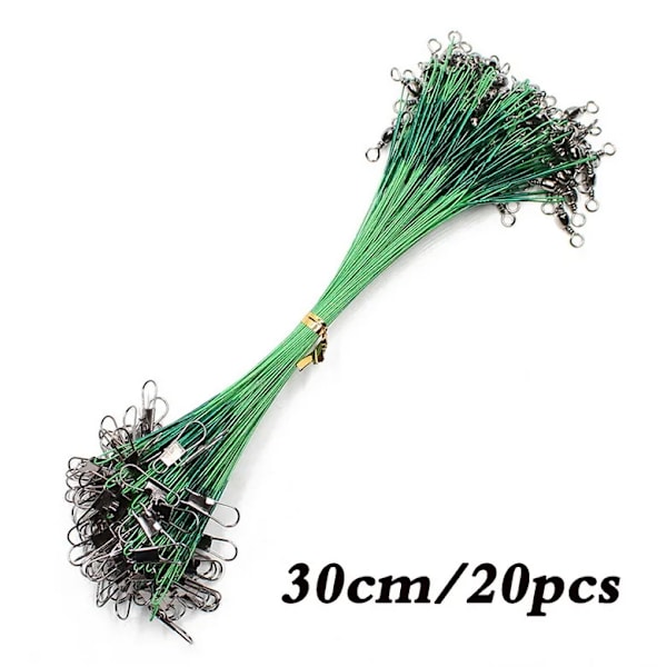 Anti Bite Steel Fishing Line Steel Wire Leader With Swivel Fishing Accessory Lead Core Leash Fishing Wire 15cm 20cm  30cm Green-30 20pcs