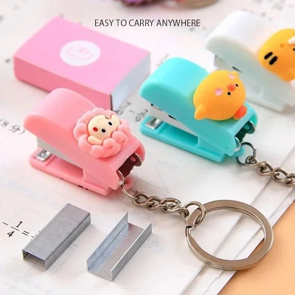 Cartoon Mini Stapler Keychain Kawaii Animal Trumpet Stapler Bok Papper Bindning Maskiner Studentstation Söt Skrivbord Tillbehör G