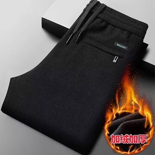 Efterår og vinter Corduroy Mænds Casual Bukser Lige Løs Længde Fløjl Bukser Tyk Midaldrende Fader Spor Sved Bukser Black 4XL