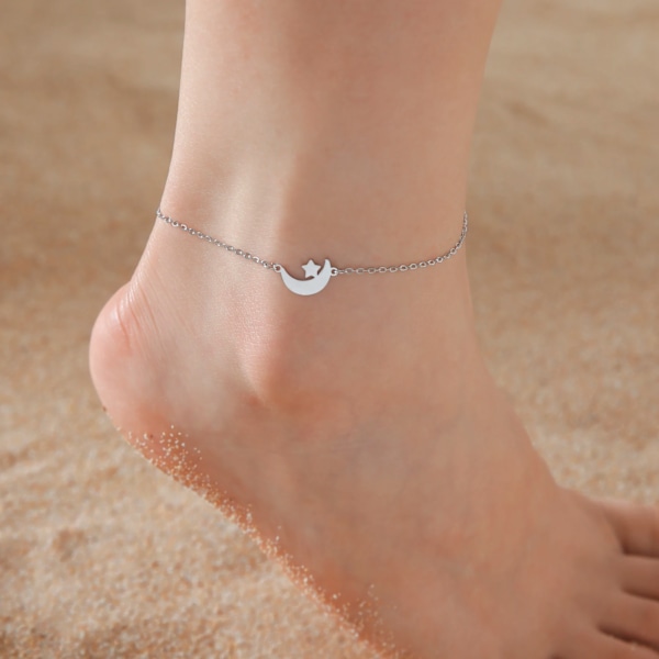 Skyrim Walking Katt Ankel Armband Kvinnor Rostfritt Stål Enkel Anklet Koreanska Fashion Summer Beach Foot Tillbehör Moon Star Steel