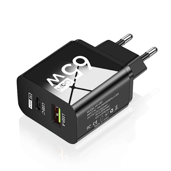 Totalt 65W Gan Laddare Usb Typ C Pd Snabbladdning För 15 14 13 Xiaomi 14 Samsung Oneplus Snabbtelefonladdare Vägg Adaptern Black EU