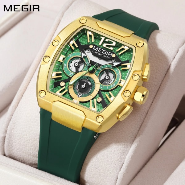 Chronograph Luxury Sport Quartz Watch Herr Vattentät Lysande Silikon Casual Big Dial Armbandsur Auto Date Reloj Hombre Rose Blue