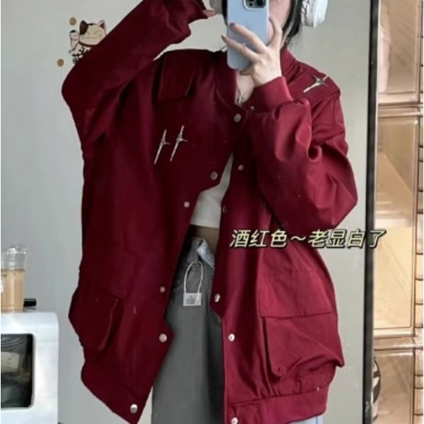 2024 Våren Och Hösten Nya Oregelbundna Shell Jacket Xingx Baseball Jacket Par Män Och Kvinnor Samma Stil Jacka Wine Red XL