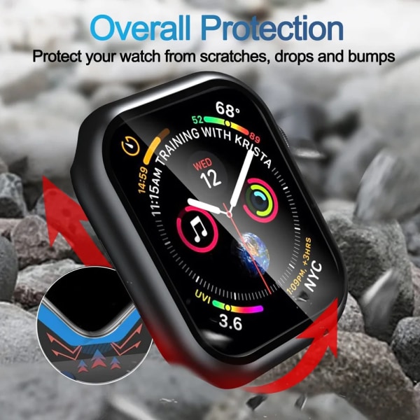 Glas+Matt Watch Cover för Apple Watch Case 45mm 41mm 44mm 40mm 42mm 38mm Bumper+Screen Protector för Iwatch SE 8 7 6 5 4 3 2 1 Khaki 40MM Series SE 6 5 4