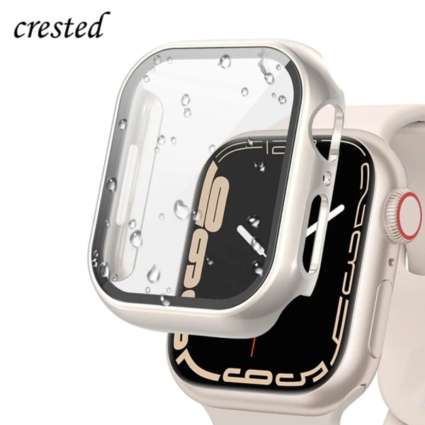 Glas+ Cover för Apple Watch case 44 mm 40 mm 45 mm 41 mm 42 mm 38 mm iWatch 8 3 7 SE Skärmskydd Apple watch series 9 Tillbehör light green 45mm series 7 8 9