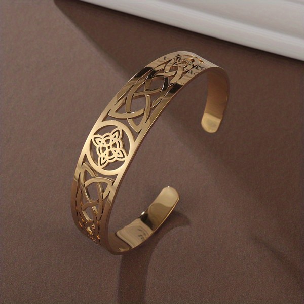 Häxknutarmband för kvinnor i rostfritt stål Justerbar öppen manschettarmband Celtic Witchcraft Amulett Smycken Födelsedagspresent för män Golden