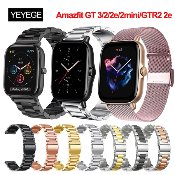 Klockarmband För Amazfit GTS 3 2/2e/4mini Stainsteel Steel Armband För Amazfit Bip 3 3Pro GTR 2 2e Armband GTR 4 3 3Pro 42 47 Correa KKML-Glold Amazfit Bip-Bip 3