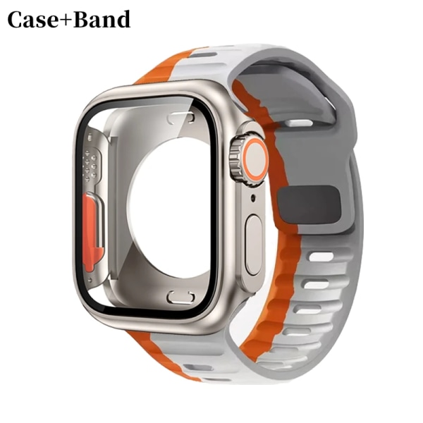 Silikonrem+ case För Apple Watch Case 44mm 45mm 41mm 40mm Skärmskydd Byt till Ultra For iWatch Series 8 7 SE 6 5 3 5 red-Ti Series 7 8 9 41MM