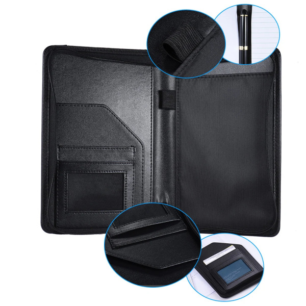 Portabel Business Portfolio Padfolio Mapp Case Organizer A5 PU-läder med visitkortshållare Memo Note Pad Mixed Color