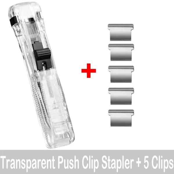 Staple Metal Clip Push Handpapper Clipper Med Refill Fixering Organiserar Häftning Återanvändbar Pushklämma För Dokumentfil Stationära Pink With 5 Clips