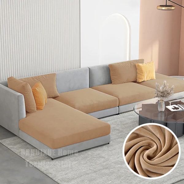 Elastisk sammetssoffa Cover för möbelskydd i vardagsrummet Avtagbar L-form Hörnfåtöljssofföverdrag Camel Plus Size (S)-1pc
