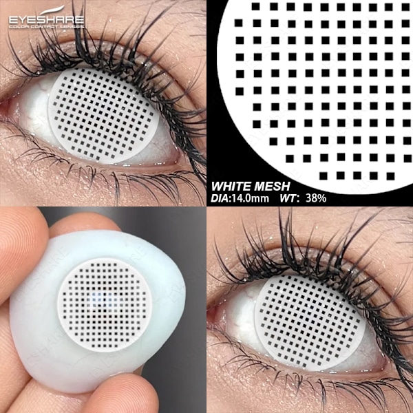 Eyeshare Cosplay Färg Kontaktlinser För Ögon 1Pair Halloween Linser Blue Eye Kontakter Svarta Linser Årligt Vita Ögonlins WHITE-MESH 0