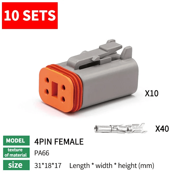 10Sets Deutsch Typ Dt06-2S/Dt04-2P 2P 3P 4P 6P 8P 12P Vattentät Elektrisk Kontakt För Bil Med Pins 22-16Awg 4P Female