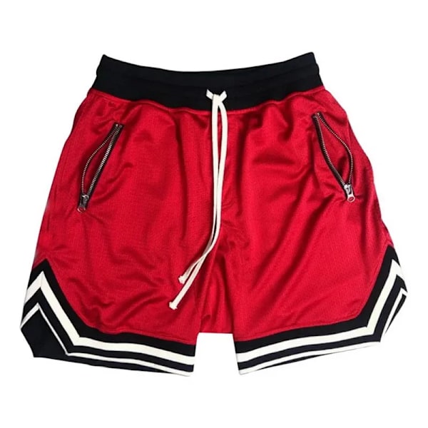 Gym Mesh Running Shorts Män Snabb Torr Lös Sport Basket Fotboll Träning Träning Fitness Sportswear Sommar Andas Mane Red XL