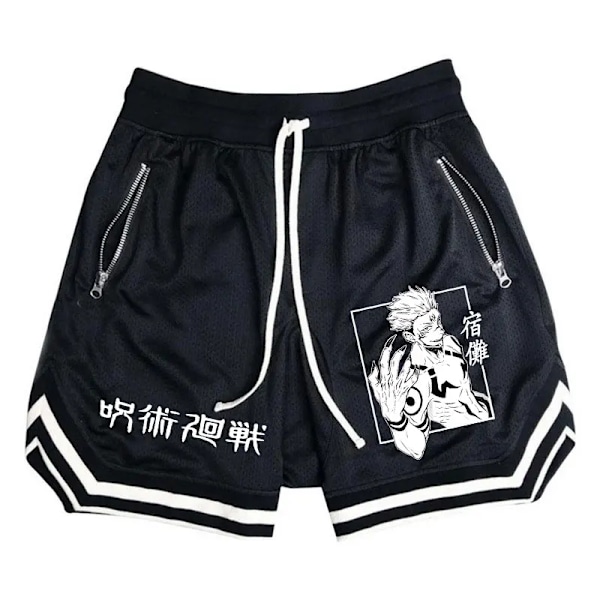 Basket Shorts Mænd Stribede Running Sport Gym Anime Jujutsu Kaisen Shorts Mesh Åndbar Fitness Træning Bund Mane ZHOUH053D M