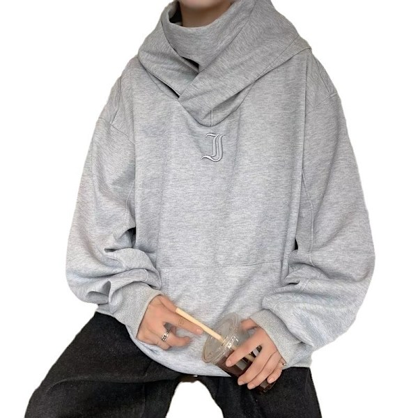 Amerikansk Fashion Mærke Mekanisk Style Coat Turtleneck Hooded Trøje Mænd Og Kvinder Løs Par Casual Top Forår Og Efterår Ny Light Gray Thin XXL