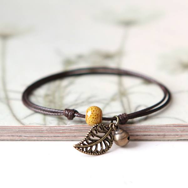 Qingge Jingdezhen Keramiikkahelmi Rannekoru Anklet Parhaan Ystävän Boheemi Retro Ensimmäinen Lehti Korut Koju Crack Glaze Light Green