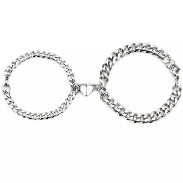 2Pcs Punk Silver Färg Kedja Par Armband För Kvinnor Kopparlegering Romantisk Magnet Män Parrade Saker Mode Gods Silve Heart bracelet