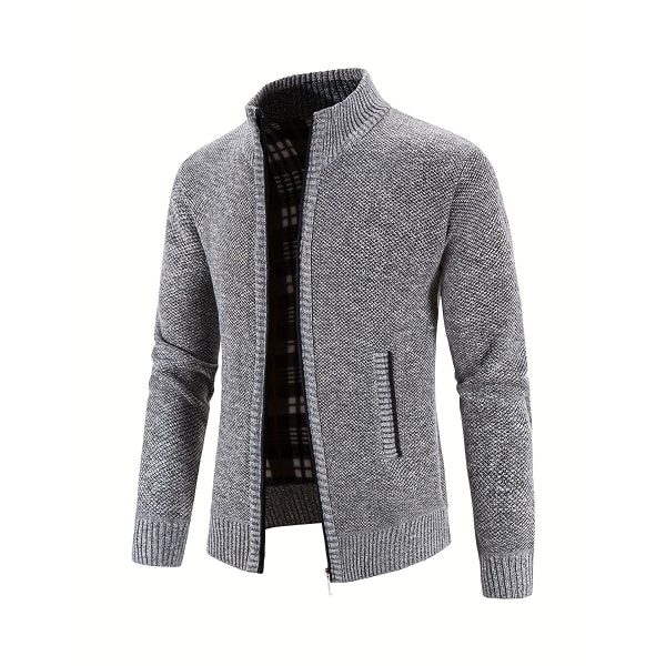 Casual kofta med dragkedja för män, patchwork thermal Regular Fit stickad tröja Black S(46)