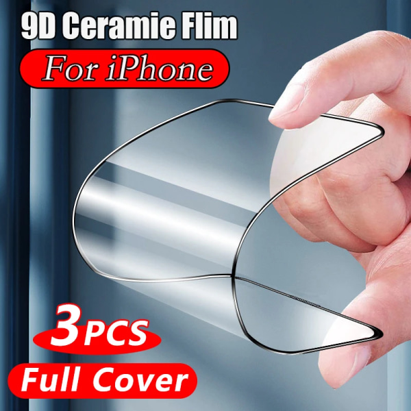 Heltäckande cover Keramikfilm för iPhone 15 14 13 12 11 8 7 Pro Max Mini Plus SE 2020 X XS XR Skyddsfilmer For iPhone 15 ProMax 3PCS