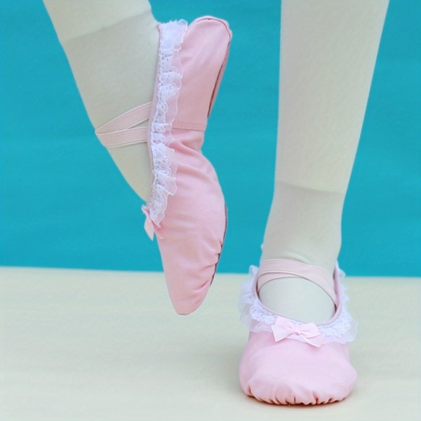 Andas balettskor med mjuk sula för flickor med fluga - perfekta för dansträning och framförande pink CN26(EU26.5)