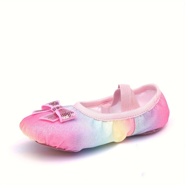 Elegant Gradient Color Bowknot Slip On Balettskor för flickor, Anti-Slip mjuk sula dansskor för träningsuppträdande, alla årstider pink CN31(EU30.5-31)