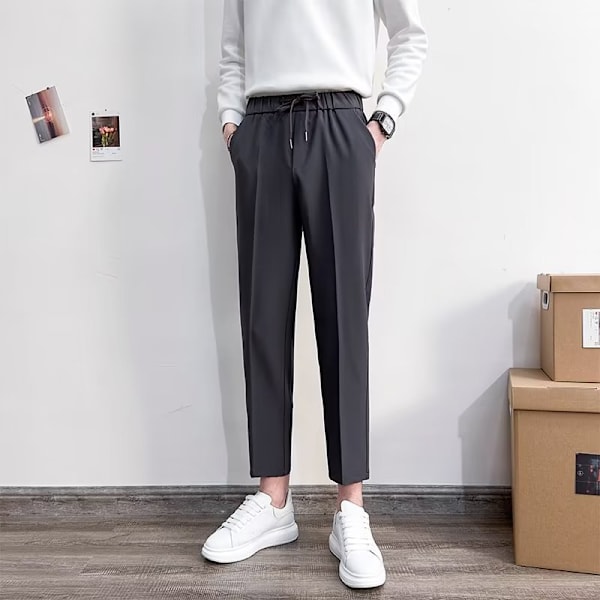 Trendy Straight-Leg Bukser til Mænd - Beskåret Harajuku-stil 2023 - Nye Casual Kunstneriske Kostumebukser - Forår og Efterår - Trendy Mærker Dark Gray 28