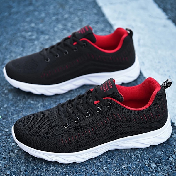 Yrzl Running Skor Män Sneakers Mode Lättviktiga Tränare Andningsbara Gång Skor Bekväma Idrottsskor För Män Black red 43