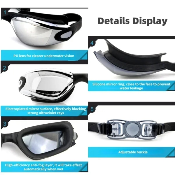 Baddräkt för vuxna HD Anti-dimma Simglasögon Set Vattentät silikon Nosklämma Öronproppar Simglasögon Set och cap Herr one Grey  Glasses