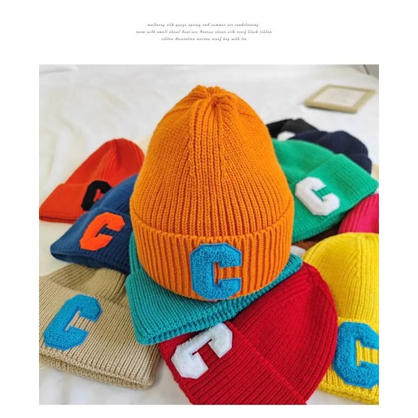 Unisex Vinterstickad Mössa Stor C-Bokstav Enkel Beaniehatt Koreansk Version Skullies Beanies Mjuk Hip Hop Casual Bonnet Caps red Adult