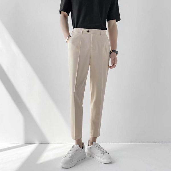 Kevät ja syksy nuoret pienet puvut housut miesten kapea rento housut Slim Fit suora trendi 9 nilkkapituus housut S drapeerattu puku housut miehet Khaki 42