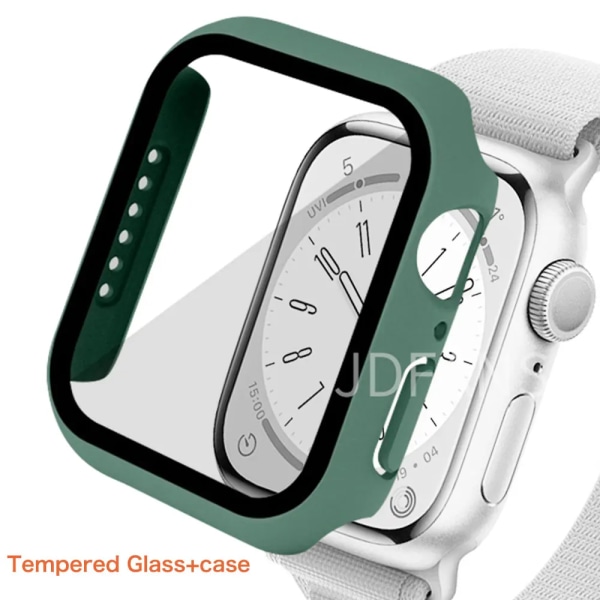 Glas+ cover För Apple Watch Case series 9 8 7 6 5 4 3 SE 45mm 41mm 44mm 42mm iWatch Skärmskydd för Apple Watch Tillbehör Pine green 5 Series 321 38MM